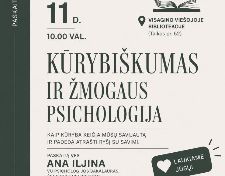 Kviečiame į paskaitą „Kūrybiškumas ir žmogaus psichologija“